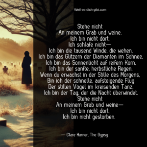 „Stehe nicht an meinem Grab und weine“ – Ein Trostgedicht von Clare Harner, das Hoffnung schenkt 🌿✨