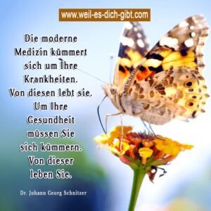 Die moderne Medizin kümmert sich um Ihre Krankheiten. Von diesen lebt sie. Um Ihre Gesundheit müssen Sie sich kümmern. Von dieser leben Sie. – Dr. Johann Georg Schnitzer