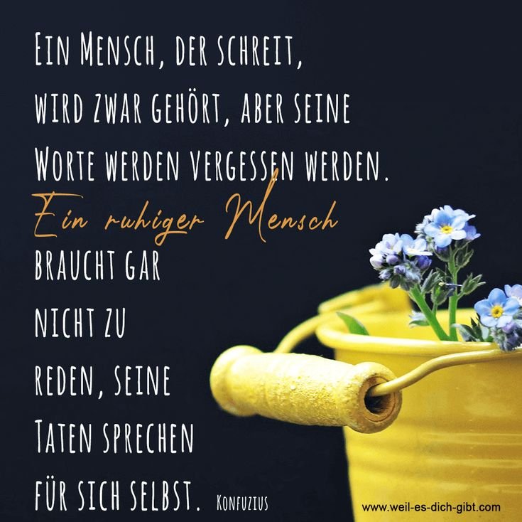 „Ein Mensch, der schreit, wird gehört, aber seine Worte vergessen. Ein ruhiger Mensch braucht nicht zu reden – seine Taten sprechen.“