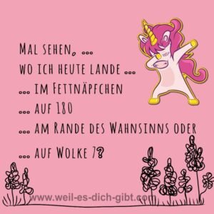 Mal sehen, wo ich heute lande … im Fettnäpfchen, auf 180, am Rande des Wahnsinns oder auf Wolke 7?