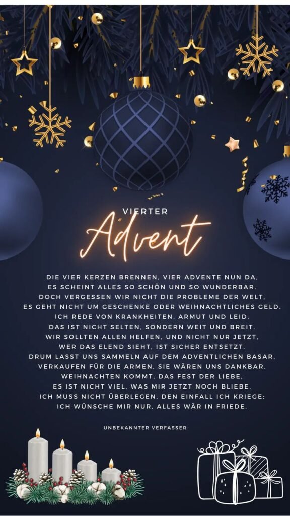 Die vier Kerzen brennen, vier Advente nun da – Inmitten des festlichen Glanzes und der besinnlichen Vorfreude stellt ein Gedicht wie... | Inspiration & Gedanken