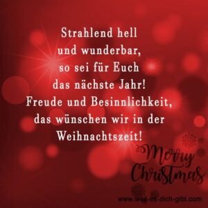 Strahlend hell und wunderbar, so sei für Euch das nächste Jahr! Freude und Besinnlichkeit, das wünschen wir in der Weihnachtszeit!