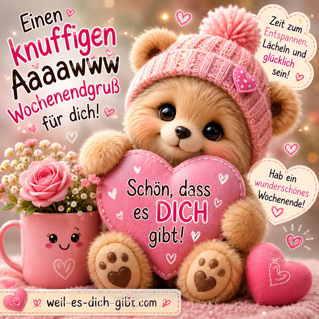 Illustration zum Thema: Schön Es Dich Gibt Ein Knuffiger Wochenendgruß Für Dein Herz