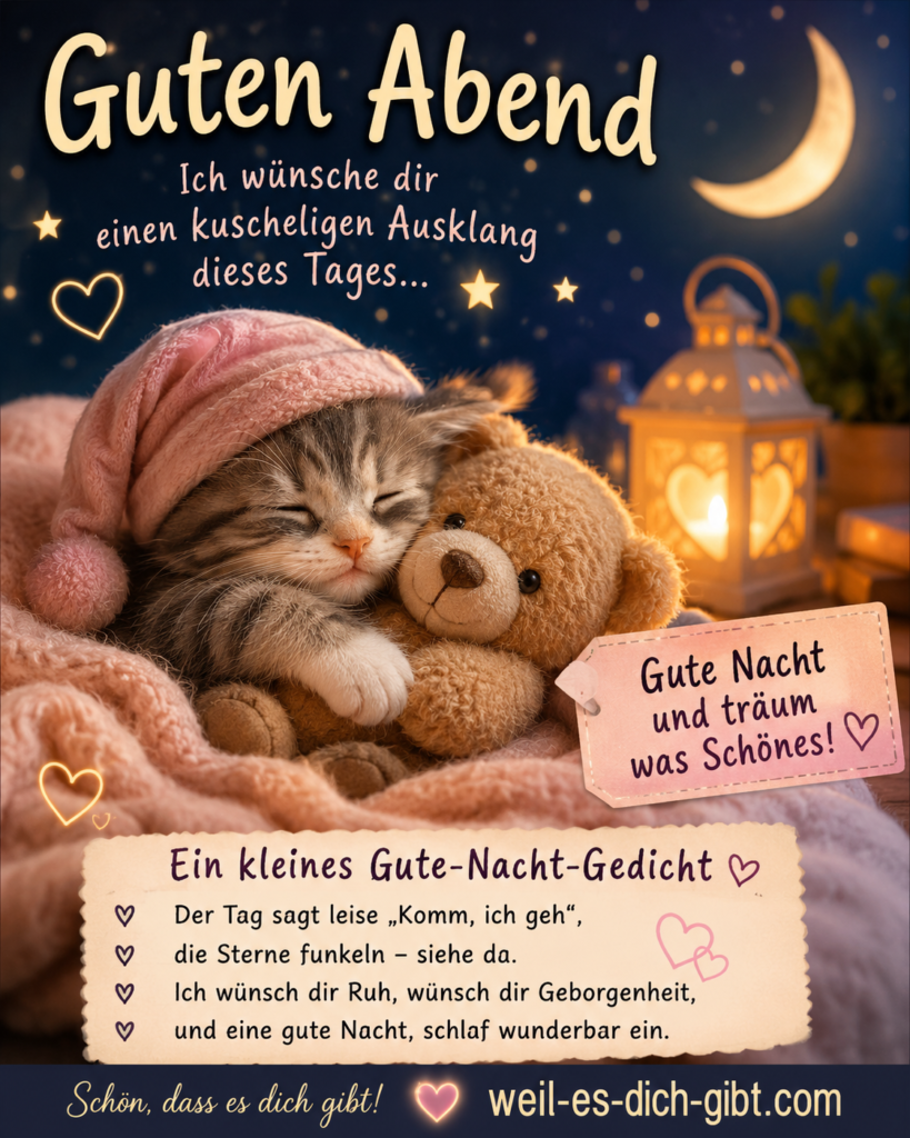 Guten Abend Gute Nacht Ein Liebevoller Gruß Herzen Kommt - anschauliche Darstellung