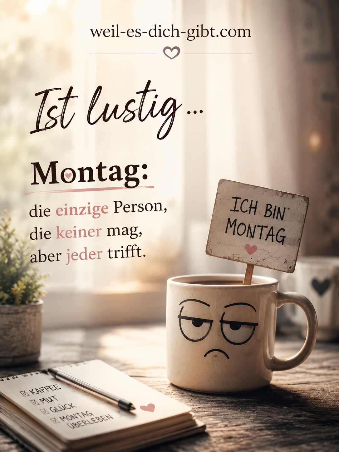 Visualisierung: Montag Einzige Person Keiner Mag Jeder Trifft Lustiger Spruch