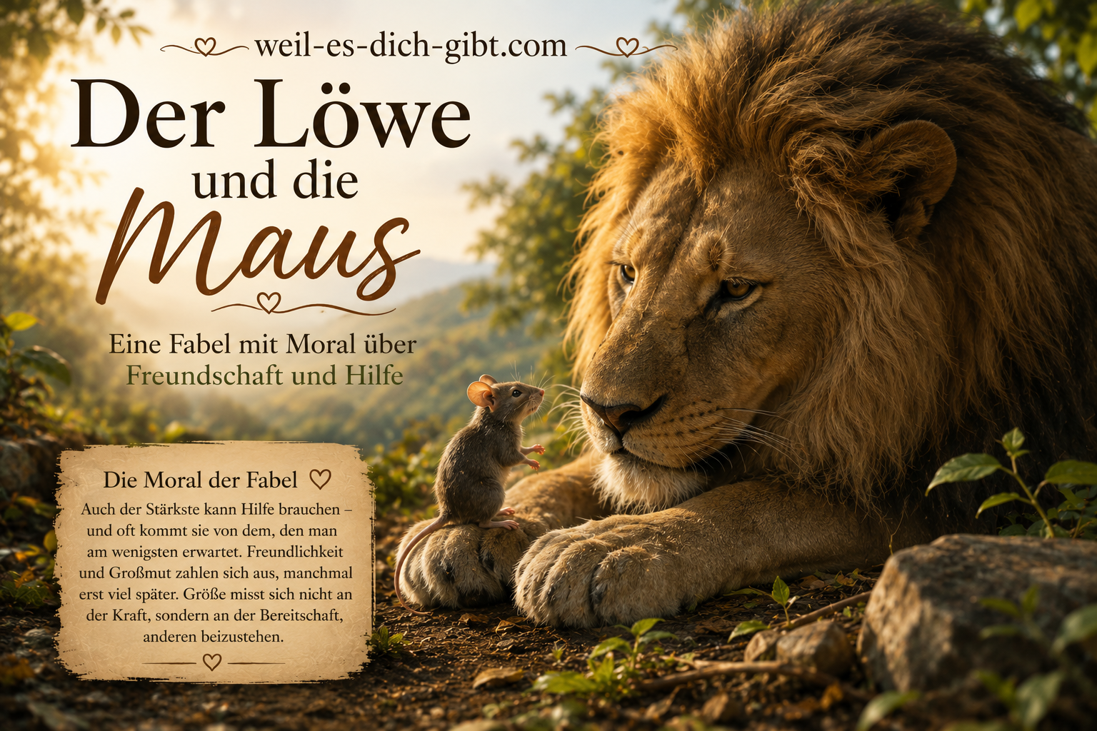 Bild: Löwe Maus Fabel Moral Über Freundschaft Hilfe - Fabeln, Kurzgeschichten