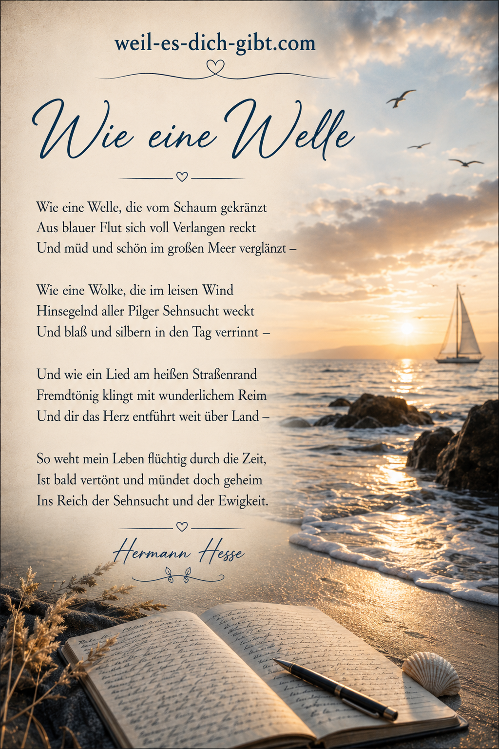 Illustration zum Thema: Hermann Hesse Wie Welle Ein Wunderschönes Gedicht Über Flüchtige Leben