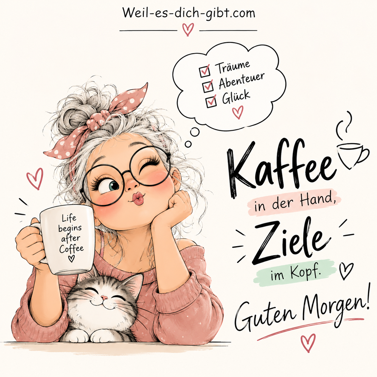Illustration zum Thema: Kaffee Hand Ziele Im Kopf Guten Morgen