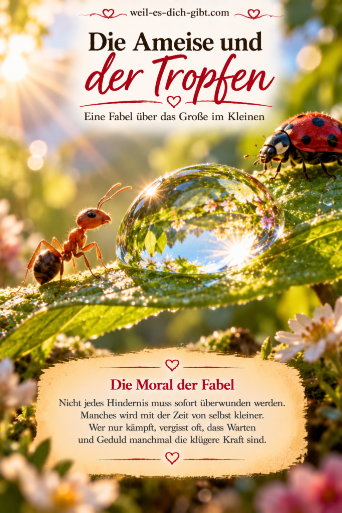 Illustration zum Thema: Ameise Tropfen Fabel Über Große Im Kleinen